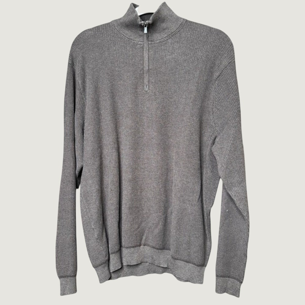 Tommy Bahama Mens Quarter Zip Ribbed Knit Pullover Sweater Brown Size L Relaxed
